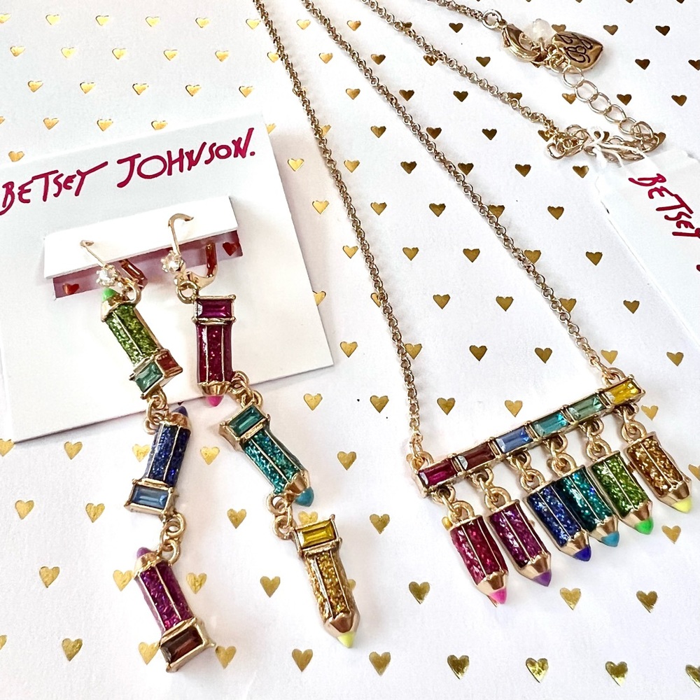 Betsey Johnson ‘Back to Cool’ Color Pencil Necklace/Earring Set  NWT/HTF!